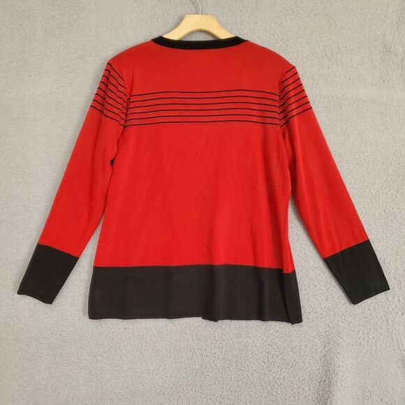 NWOT Misook Exclusively Women's Red Round Neck Long Sleeve Knit Open Cardigan M - Picture 2 of 8